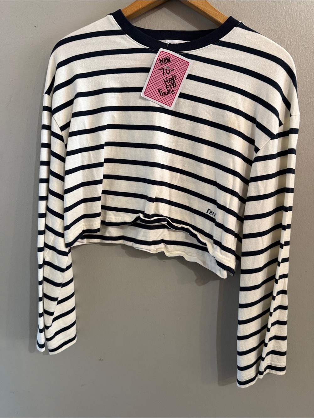 Frame Denim Black & White Striped Cropped Long-Sleeve Top